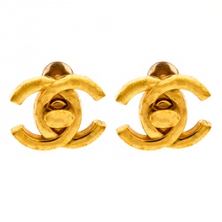 Pre Owned Chanel CC Turn Lock Gold Tone Clip-on Stud Earrings