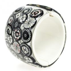 Pre Owned Chanel Black & White Camellia Crystal Cuff Bracelet