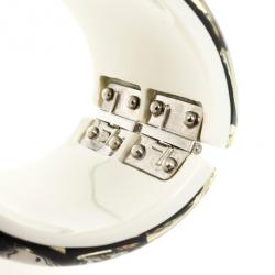 Pre Owned Chanel Black & White Camellia Crystal Cuff Bracelet