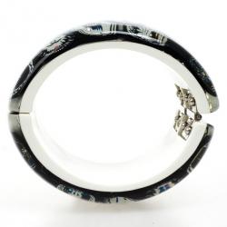 Pre Owned Chanel Black & White Camellia Crystal Cuff Bracelet