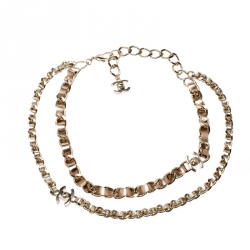 Chanel CC Turnlock Metallic Leather Gold Tone Double Chain Necklace Chanel  | TLC
