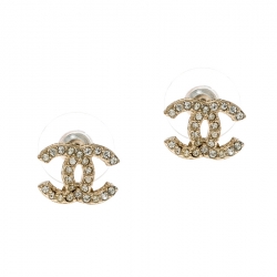 مملوكة مسبقًا Chanel CC Crystal Gold Tone Mini Stud Earrings