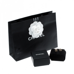 مملوكة مسبقًا Chanel CC Crystal Gold Tone Mini Stud Earrings