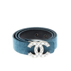 Pre Owned Chanel Blue Denim CC Buckle Belt 80CM