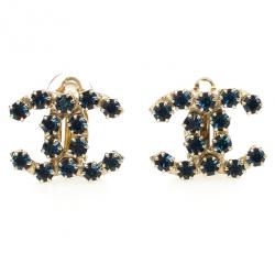 Pre Owned Chanel CC Blue Crystal Earrings