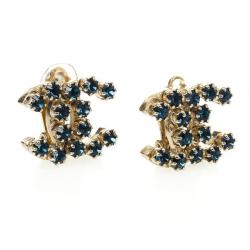 Pre Owned Chanel CC Blue Crystal Earrings