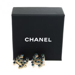 Pre Owned Chanel CC Blue Crystal Earrings
