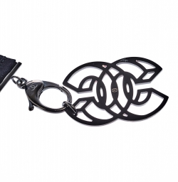 Pre Owned قلادة شانيل CC دلاية ريبون أسود مزخرفة كريستال