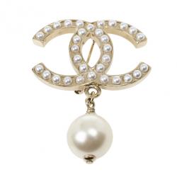 Pre Owned Chanel CC Pearl Drop Brooch