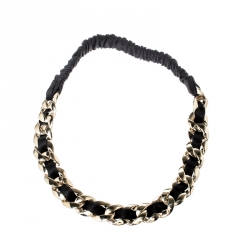 Pre Owned Chanel Black Fabric Gold Tone Chain Link Headband