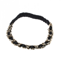 Pre Owned Chanel Black Fabric Gold Tone Chain Link Headband