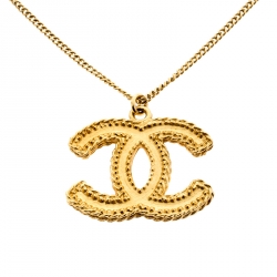 Chanel CC Textured Logo Gold Tone Pendant Necklace Chanel | TLC
