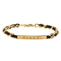 مملوكة مسبقًا Chanel Vintage Classic Black Leather Gold Chain Bracelet 19.5CM