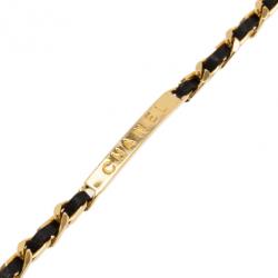 مملوكة مسبقًا Chanel Vintage Classic Black Leather Gold Chain Bracelet 19.5CM