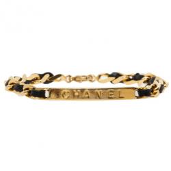 مملوكة مسبقًا Chanel Vintage Classic Black Leather Gold Chain Bracelet 19.5CM