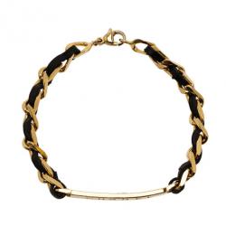 مملوكة مسبقًا Chanel Vintage Classic Black Leather Gold Chain Bracelet 19.5CM