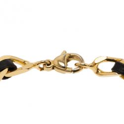 مملوكة مسبقًا Chanel Vintage Classic Black Leather Gold Chain Bracelet 19.5CM