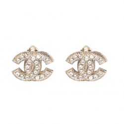 Chanel CC Crystal Silver Tone Clip-on Stud Earrings Chanel