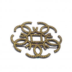 مملوكة مسبقًا Chanel CC Yellow Crystal Embellished Black Tone Pin Brooch