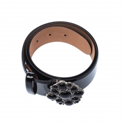 مملوكة مسبقًا Chanel Black Patent Leather Embellished Buckle Belt 80cm
