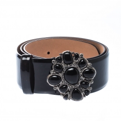 مملوكة مسبقًا Chanel Black Patent Leather Embellished Buckle Belt 80cm