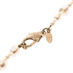 Pre Owned Chanel CC Faux Pearl Gold Tone Long Strand Necklace 
