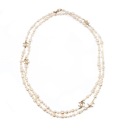 Pre Owned Chanel CC Faux Pearl Gold Tone Long Strand Necklace 