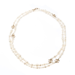 Pre Owned Chanel CC Faux Pearl Gold Tone Long Strand Necklace 