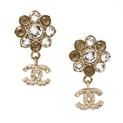 مملوكة مسبقًا Chanel CC Crystal Camellia Drop Earrings
