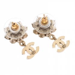 مملوكة مسبقًا Chanel CC Crystal Camellia Drop Earrings