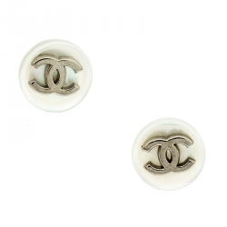 Pre Owned Chanel CC Mother of Pearl Round Button Stud Earrings