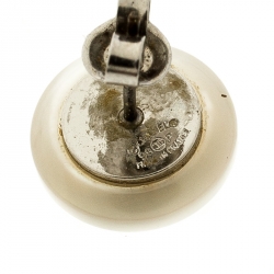 Pre Owned Chanel CC Mother of Pearl Round Button Stud Earrings