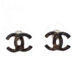 مملوكة مسبقًا Chanel CC Metallic Enamel Coated Twisted Gold Tone Earrings