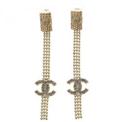 Pre Owned Chanel Pendant CC Crystal Earrings