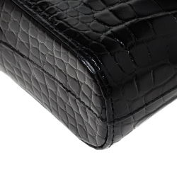 مملوكة مسبقًا جراب آيفون شانيل بسلسلة جلد تمساح أسود