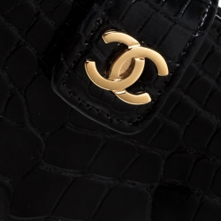 مملوكة مسبقًا جراب آيفون شانيل بسلسلة جلد تمساح أسود