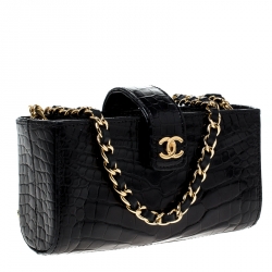 مملوكة مسبقًا جراب آيفون شانيل بسلسلة جلد تمساح أسود