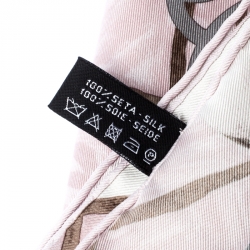 Pre Owned Chanel Light Pink And Grey Printed Silk Camellia Scarf