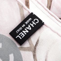 Pre Owned Chanel Light Pink And Grey Printed Silk Camellia Scarf