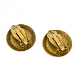 Pre Owned Chanel CC Black Textured Gold Tone Round Clip-on Stud Earrings 