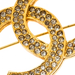 مملوكة مسبقًا Chanel CC Crystal Gold Tone Pin Brooch