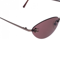 مملوكة مسبقًا Chanel Gold Tone/Burgundy 4003 Rimless Oval Sunglasses