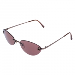 مملوكة مسبقًا Chanel Gold Tone/Burgundy 4003 Rimless Oval Sunglasses