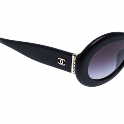 Pre Owned Chanel Black/Grey Gradient 5404Q Leather Oval Sunglasses