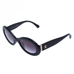 Pre Owned Chanel Black/Grey Gradient 5404Q Leather Oval Sunglasses