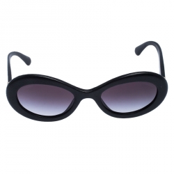 Pre Owned Chanel Black/Grey Gradient 5404Q Leather Oval Sunglasses