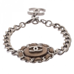 Pre Owned سوار شانيل CC بسلسلة وجلد مجدول ذهب وردي 