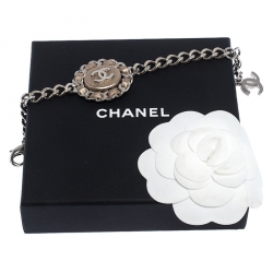 Pre Owned سوار شانيل CC بسلسلة وجلد مجدول ذهب وردي 