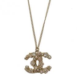مملوكة مسبقًا Chanel CC Crystal Signature Floral Pendant Necklace