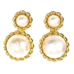 Pre Owned Chanel Vintage Faux Pearl Clip On Earrings